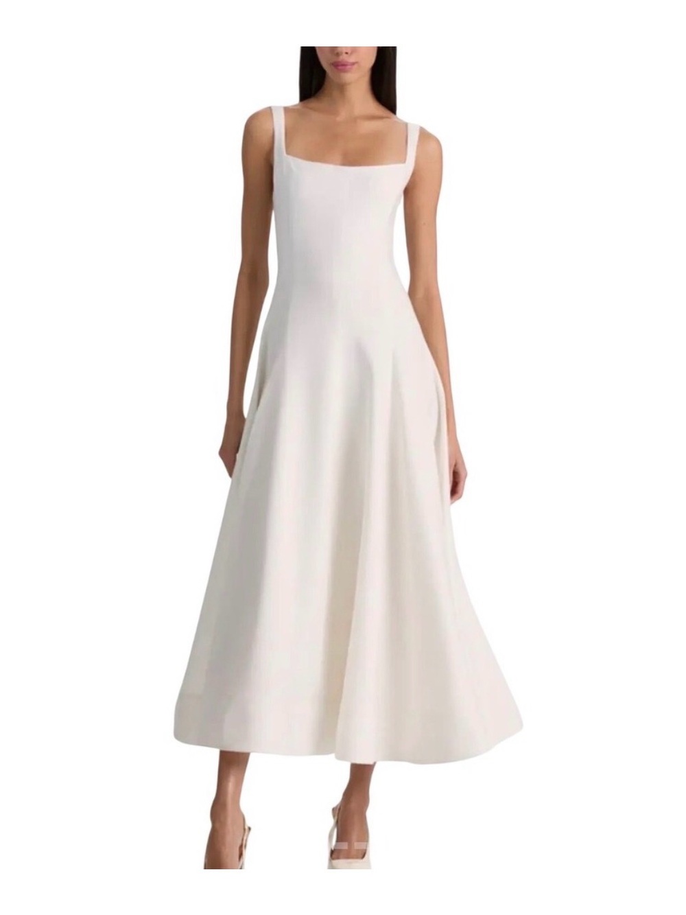 ALICE + OLIVIA Polly Linen-Blend Tie-Back Midi-Dress Size 8
